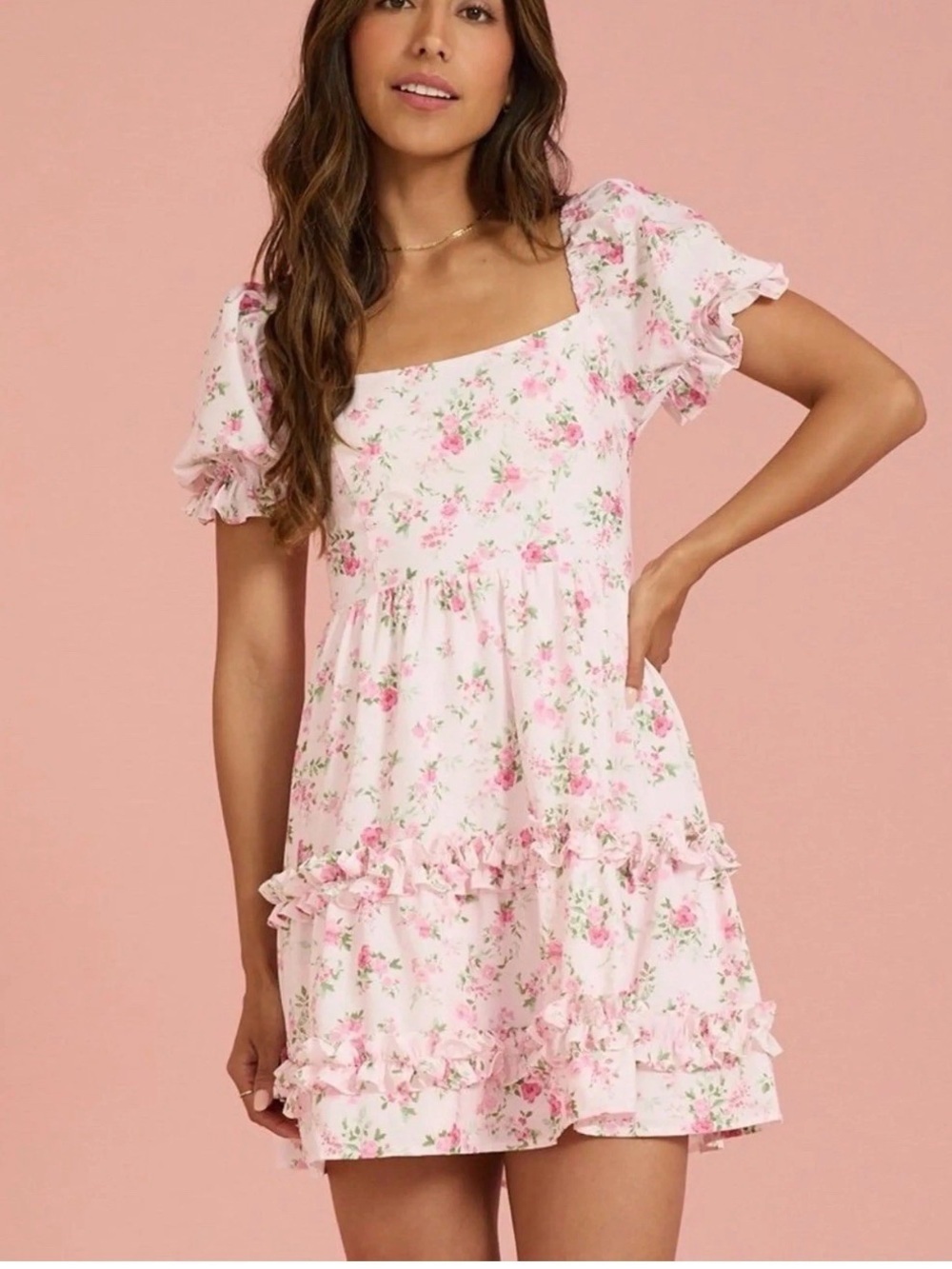 Altar'd State Kelly Ruffle Floral Tiered Dress L Flirty Feminine Dainty